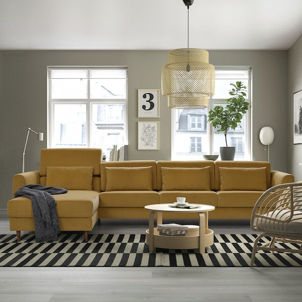 SLATORP 4-seat sofa with chaise longue, Hakebo yellow-brown, 326x75x95 cm