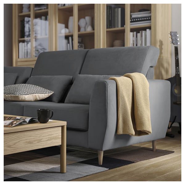 SLATORP 4-seat sofa with chaise longues, Hakebo dark grey, 326x75x95 cm