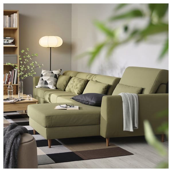 SLATORP 4-seat sofa with chaise longue, Vissle yellow-green, 326x75x95 cm