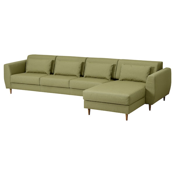SLATORP 4-seat sofa with chaise longue, Vissle yellow-green, 326x75x95 cm