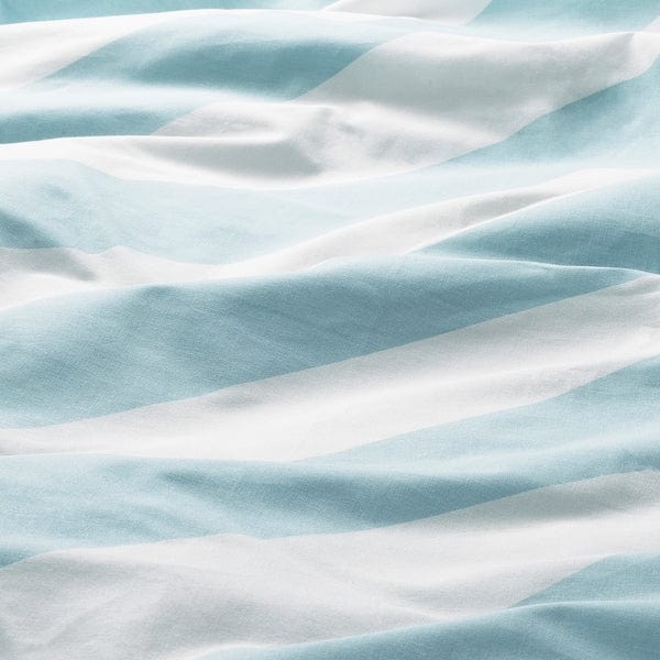 Ikea SLÖJSILJA - Duvet cover and 2 pillowcases, light blue/white/ striped, , 240x220/50x80 cm