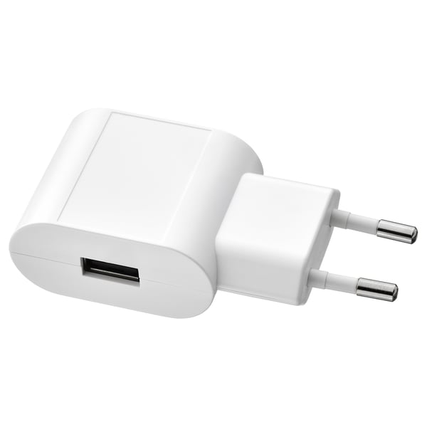 SMÅHAGEL 1-port USB charger, white, 4x9x2 cm