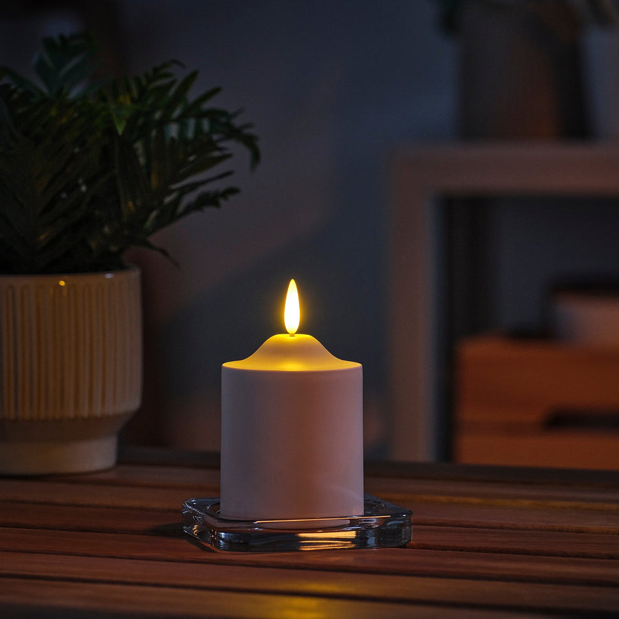 SMÅLOM LED pillar candle, battery-operated white, 9 cm