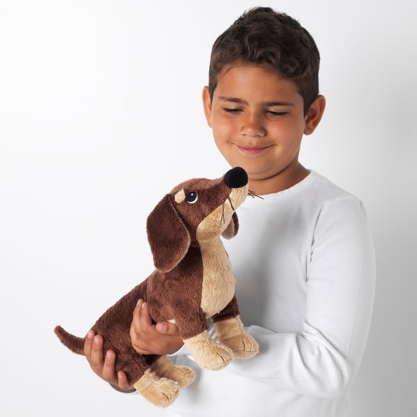 SMÅSLUG soft toy, dog/brown