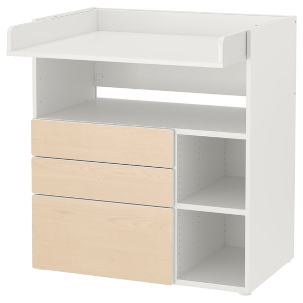 SMÅSTAD changing table, white birch/with 3 drawers, 90x79x100 cm