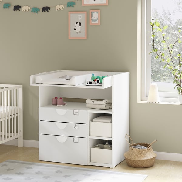 SMÅSTAD changing table, white white/with 3 drawers, 90x79x100 cm