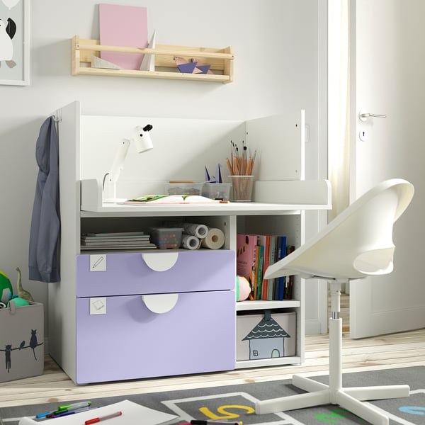 SMÅSTAD changing table, white lilac/with 3 drawers, 90x79x100 cm
