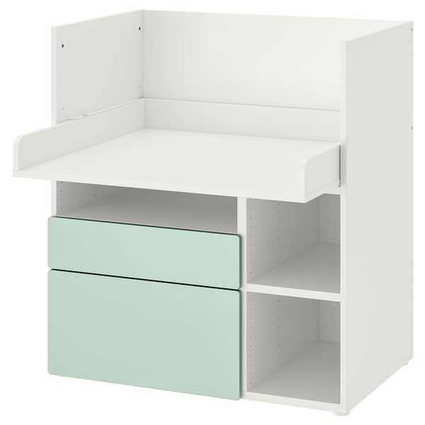 SMÅSTAD changing table, white light green/with 3 drawers, 90x79x100 cm