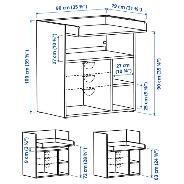 SMÅSTAD changing table/desk, white, 90x100x79 cm