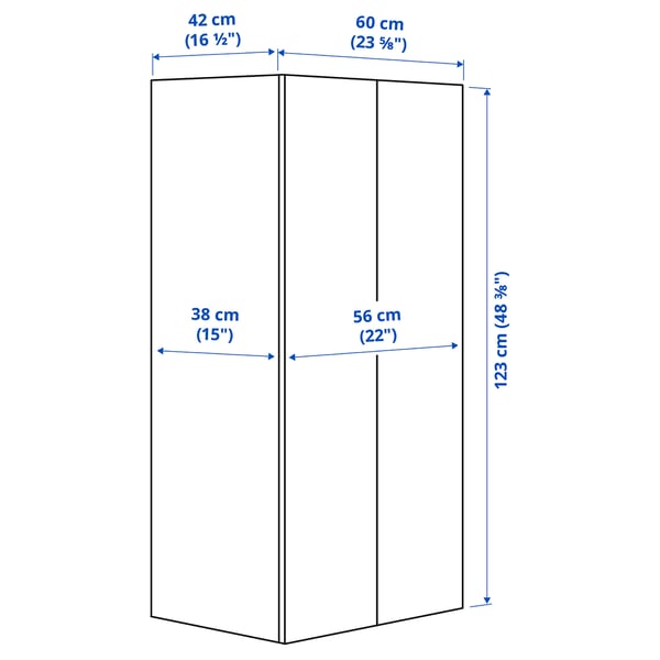 SMÅSTAD wardrobe, white/birch, 60x42x123 cm