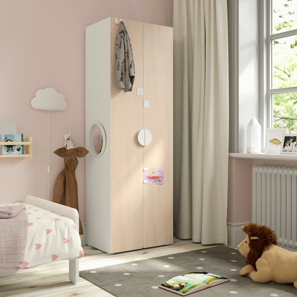 SMÅSTAD wardrobe, white/birch effect, 60x42x181 cm