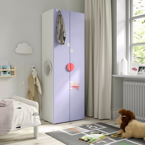 SMÅSTAD wardrobe, white/lilac, 60x42x181 cm
