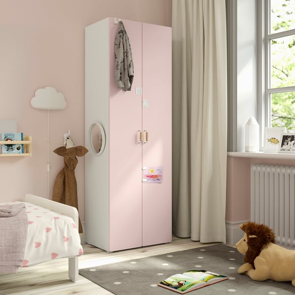 SMÅSTAD wardrobe, white/pale pink, 60x42x181 cm