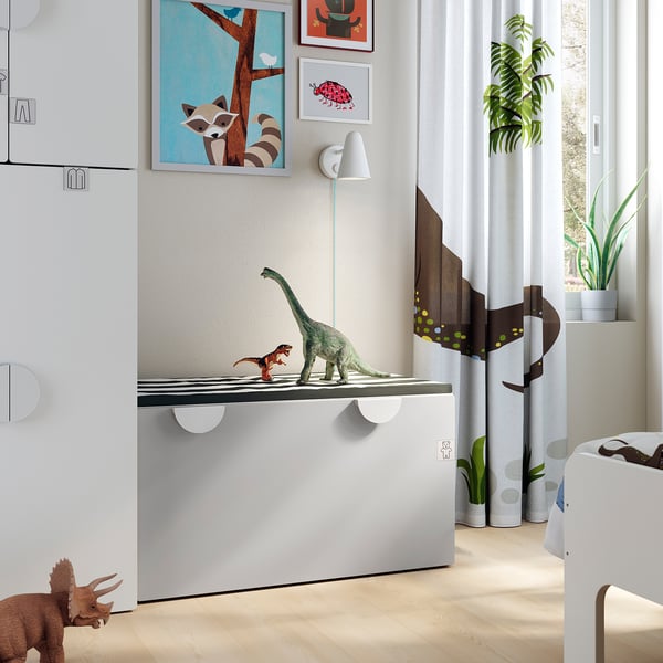 SMÅSTAD bench with toy storage, white/grey, 90x52x48 cm
