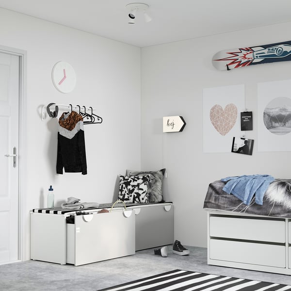 SMÅSTAD bench with toy storage, white/grey, 90x52x48 cm