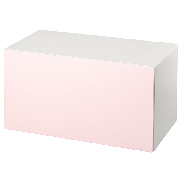 SMÅSTAD bench with toy storage, white/pale pink, 90x52x48 cm