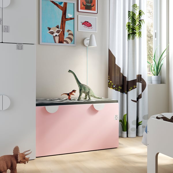 SMÅSTAD bench with toy storage, white/pale pink, 90x52x48 cm