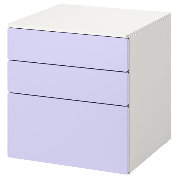 SMÅSTAD / PLATSA chest of 3 drawers, white/lilac, 60x57x63 cm