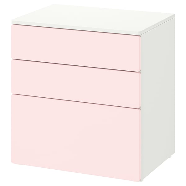 SMÅSTAD / PLATSA chest of 3 drawers, white/pale pink, 60x42x63 cm