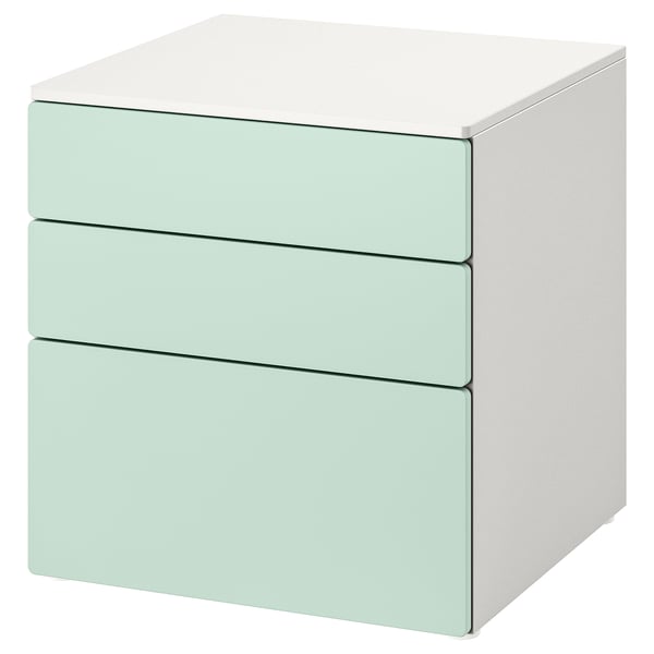 SMÅSTAD / PLATSA chest of 3 drawers, white/light green, 60x57x63 cm