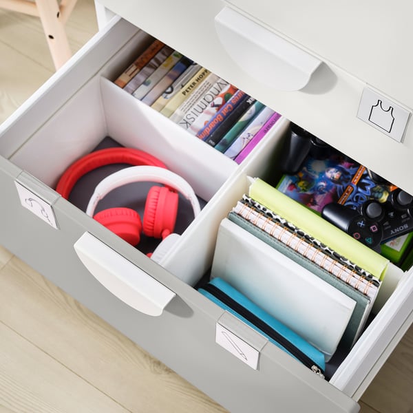 SMÅSTAD / PLATSA chest of 6 drawers, white/grey, 60x57x123 cm