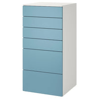 SMÅSTAD / PLATSA chest of 6 drawers, white/blue, 60x57x123 cm