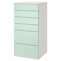 SMÅSTAD / PLATSA chest of 6 drawers, white/light green, 60x57x123 cm