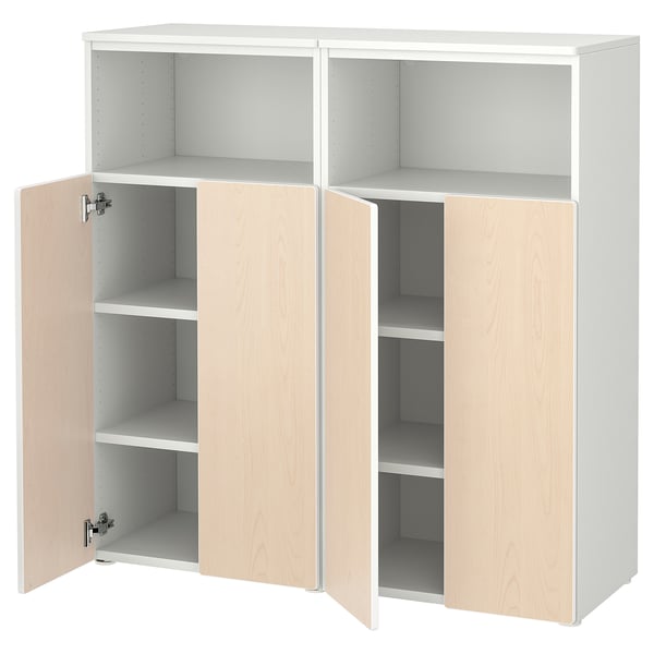 SMÅSTAD / PLATSA storage combination, white/birch with 6 shelves, 120x42x123 cm