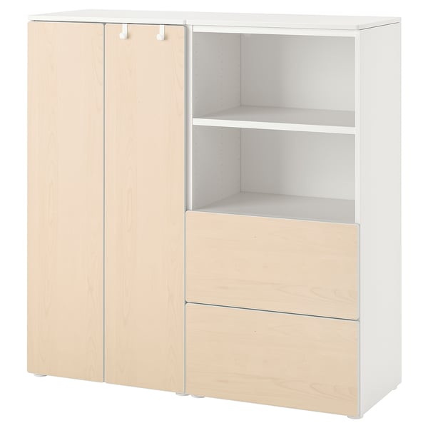 SMÅSTAD / PLATSA storage combination, white/birch, 120x42x123 cm