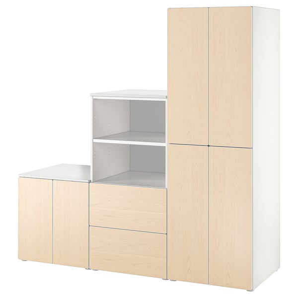 SMÅSTAD / PLATSA storage combination, white/birch, 180x57x181 cm