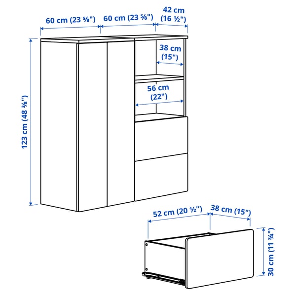SMÅSTAD / PLATSA storage combination, white/birch, 120x42x123 cm