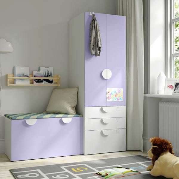 Ikea SMÅSTAD / PLATSA - Storage combination, white lilac/with bench, 150x57x181 cm