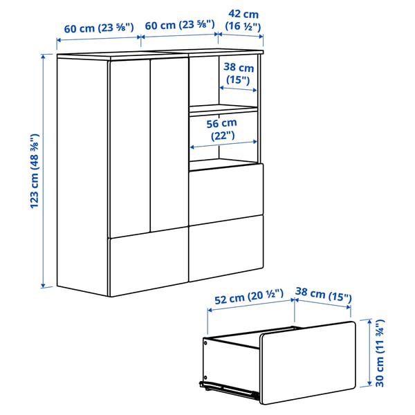 SMÅSTAD / PLATSA storage combination, white black/white/stripe with 3 drawers, 120x42x123 cm