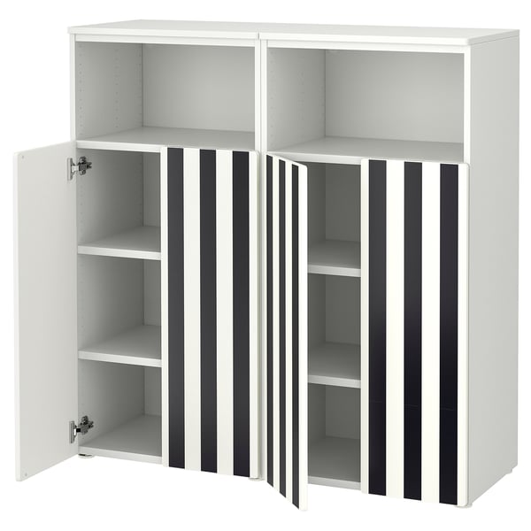 SMÅSTAD / PLATSA storage combination, white black/white/stripe with 6 shelves, 120x42x123 cm