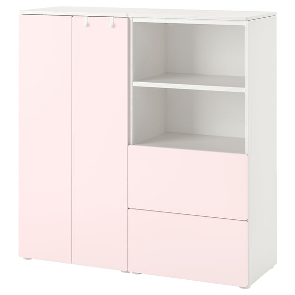 SMÅSTAD / PLATSA storage combination, white/pale pink, 120x42x123 cm