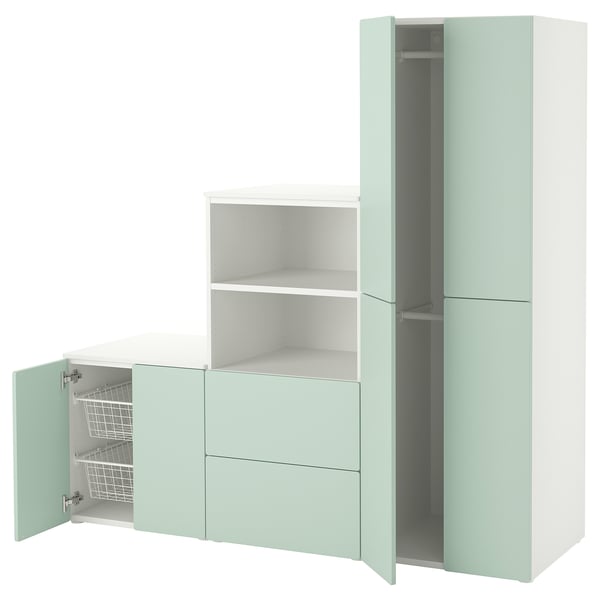 SMÅSTAD / PLATSA storage combination, white/light green, 180x57x181 cm