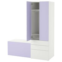 SMÅSTAD / PLATSA storage combination, white lilac/with bench, 150x57x181 cm