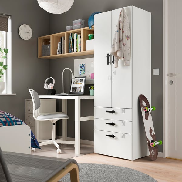 SMÅSTAD / PLATSA wardrobe, white white/with 3 drawers, 60x42x181 cm