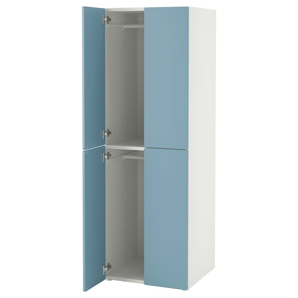 SMÅSTAD / PLATSA wardrobe, white blue/with 2 clothes rails, 60x57x181 cm