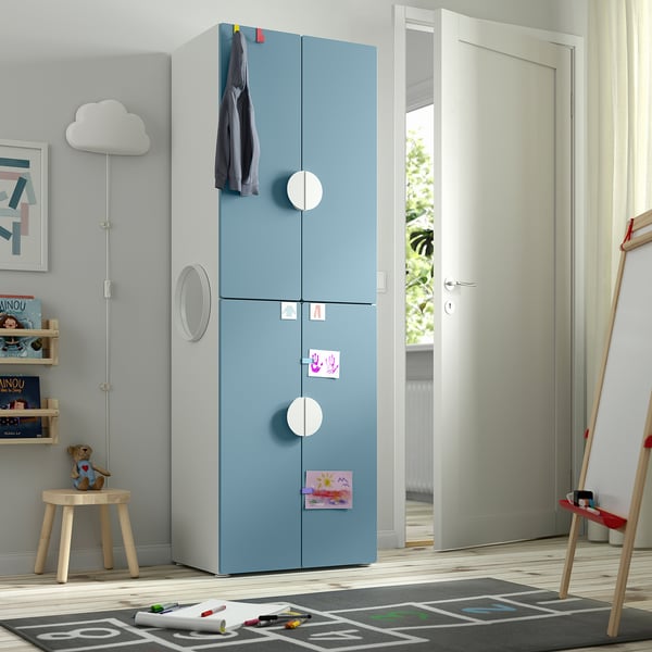 SMÅSTAD / PLATSA wardrobe, white blue/with 2 clothes rails, 60x42x181 cm