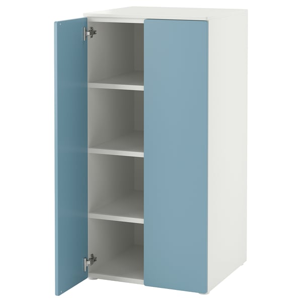 SMÅSTAD / PLATSA wardrobe, white blue/with 3 shelves, 60x57x123 cm