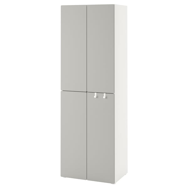 SMÅSTAD / PLATSA wardrobe, white grey/with 2 clothes rails, 60x42x181 cm