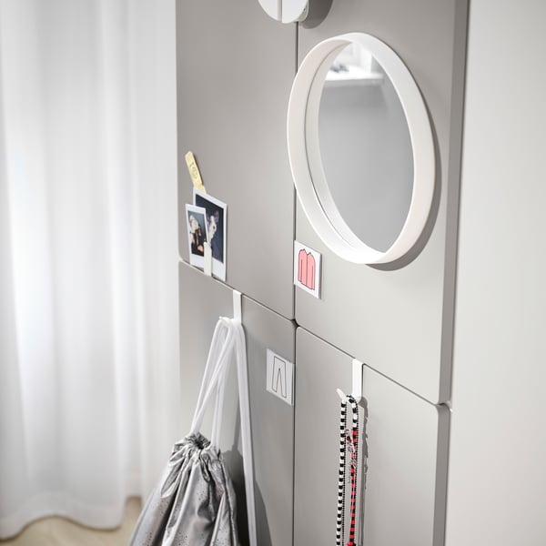 SMÅSTAD / PLATSA wardrobe, white grey/with 2 clothes rails, 60x42x181 cm