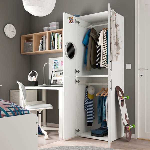 SMÅSTAD / PLATSA wardrobe, white grey/with 2 clothes rails, 60x42x181 cm
