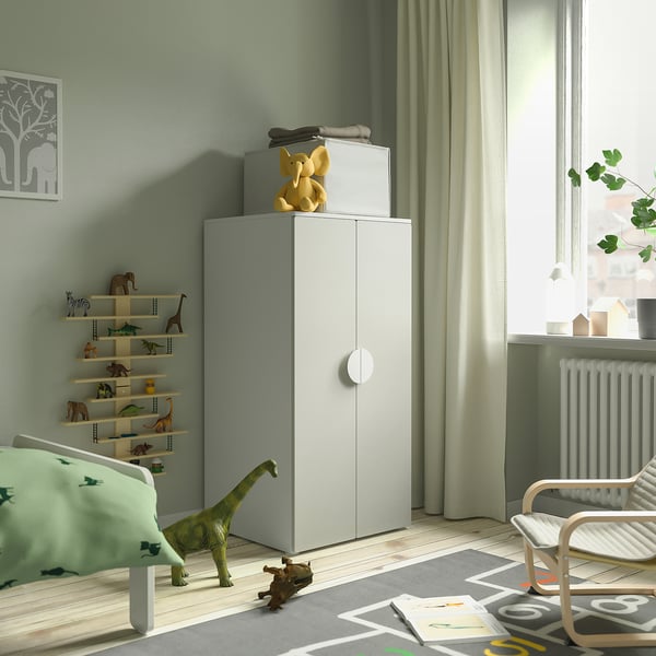 SMÅSTAD / PLATSA wardrobe, white grey/with 3 shelves, 60x57x123 cm