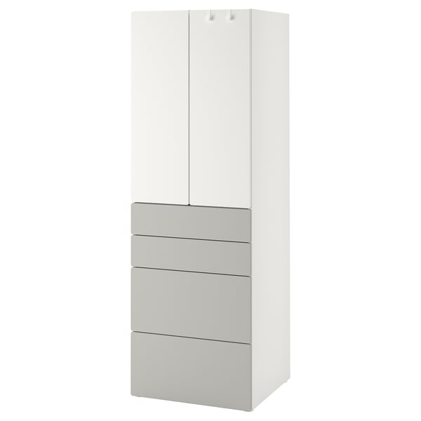 SMÅSTAD / PLATSA wardrobe, white grey/with 4 drawers, 60x42x181 cm