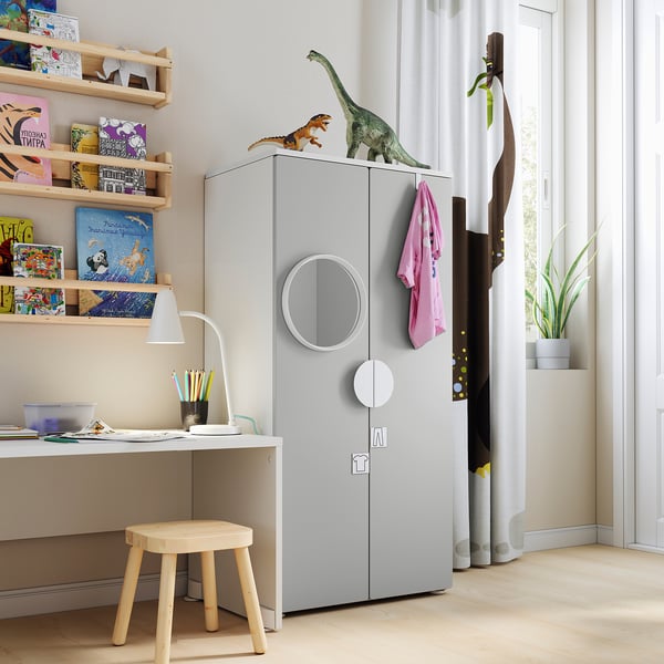 SMÅSTAD / PLATSA wardrobe, white/grey, 60x42x123 cm