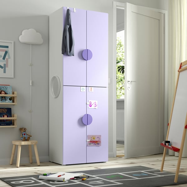 SMÅSTAD / PLATSA wardrobe, white lilac/with 2 clothes rails, 60x42x181 cm