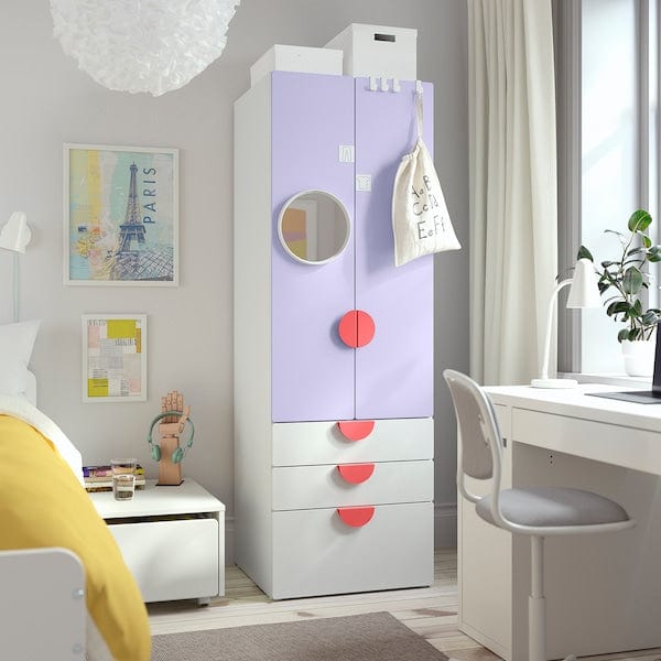 Ikea SMÅSTAD / PLATSA - Wardrobe, white lilac/with 3 drawers, 60x57x181 cm