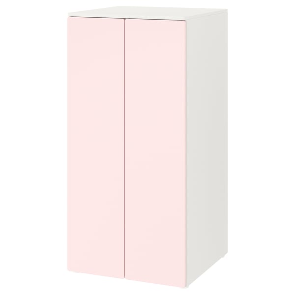 SMÅSTAD / PLATSA wardrobe, white pale pink/with 3 shelves, 60x57x123 cm